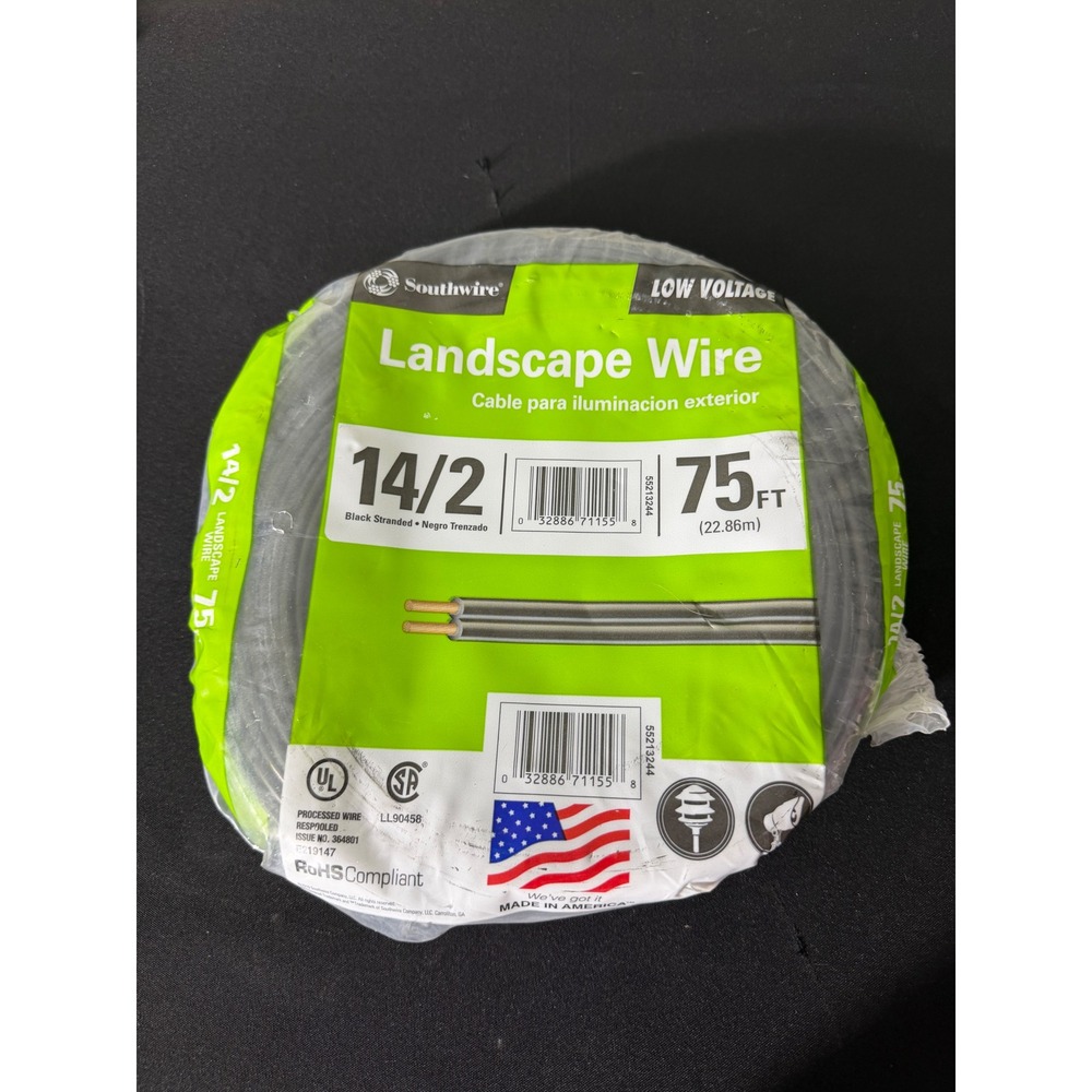 Southwire Landscape Wire‎ 75ft Black New 14/2 Low Voltage Stranded Copper Cable